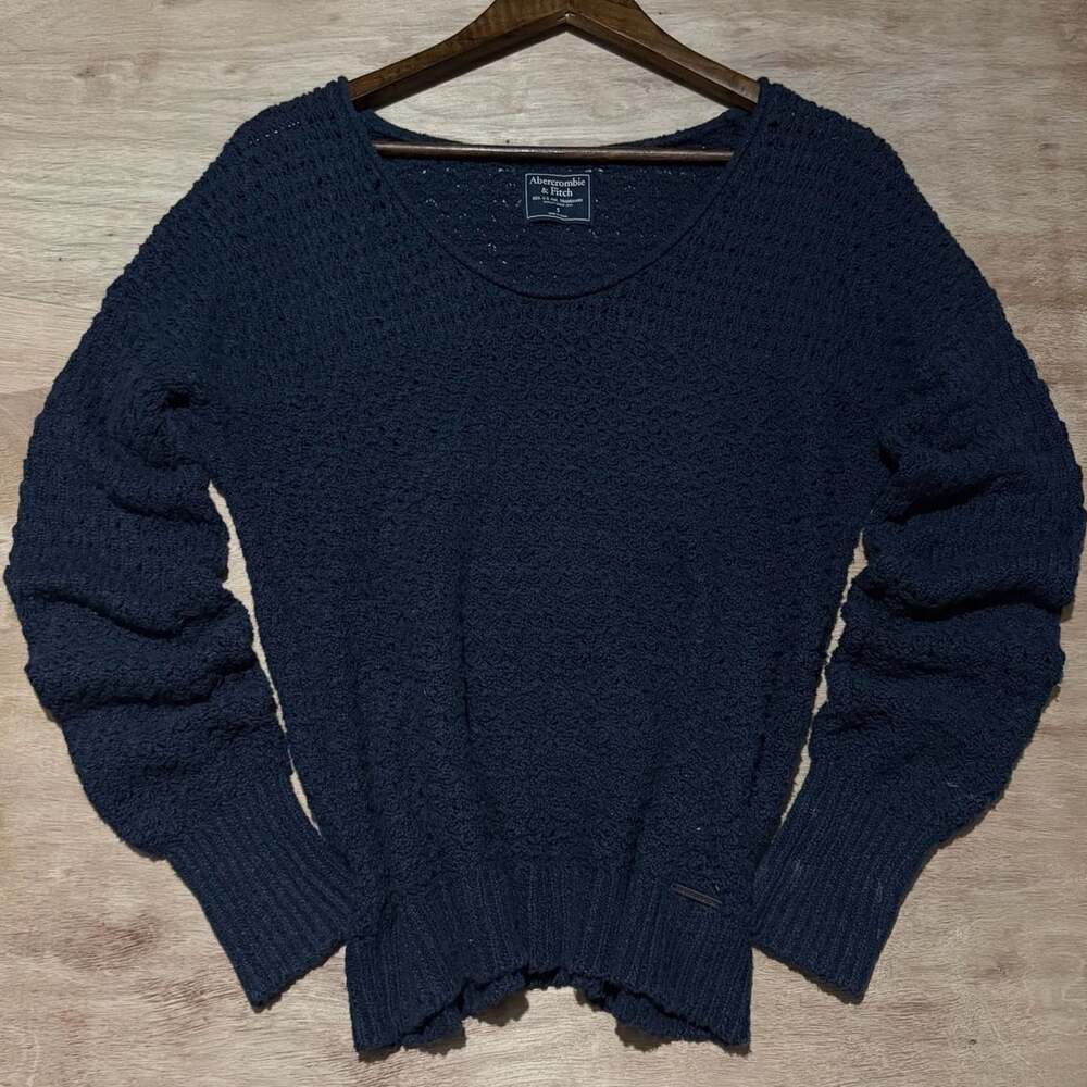 Abercrombie & Fitch Women's S Navy Open Knit Sweater Y2K Chunky Distressed